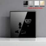 European British French Standard Tempered Glass Switch Socket with Indicator Light , Self-Reset 1 2 3 4 Gang Wall Panel Outlets - Image 6