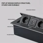Pop-Up Power Socket for Conference Desks: With PD 30W USB/HDMI/PC/EU/UN/US/type-c Moudle, Recessed Grommet，Aluminum Alloy shell - Image 4