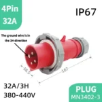 1PCS 4Pin 32A-3h Refrigerated and Refrigerated Container  Industrial Plug Quad Marine Four Hole Connector Socket 380-440V MN3412 - Image 2