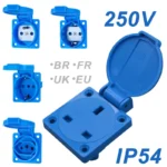 IP54 Waterproof Rating EU UK Brazil French German Outdoor Socket 16A 250V Industrial Grade Panel Mount Socket Electrical Sockets