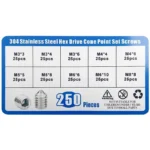 250PCS/BOX 304 Stainless Tip Set Screw Kit Hex Hexagon Socket Allen Cup Point DIY Set Door Handles Bolt M2 M3 M4 M5 M6 M8 DIN916 - Image 4