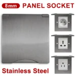 Universal/UK/FR/EU/US 8mm Single/Double Gang Power Outlet Stainless Steel Panel Switch Socket for Living Room Office
