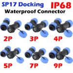 5 Sets SP17 Waterproof Connector IP68 Aviation Plug Male Female Socket Set Docking Electric Panel Install 2/3/4/5/7/9 Pin