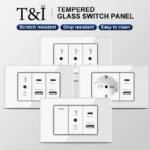 118x75mm Italy&Chile USB TypeC Fast Charging Wall Socket Schuko Wifi Smart Switch Sat TV Tel,White Tempered Glass Panel for Home