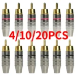 Solderless Gold RCA Plugs - Metal AV Connectors for Amplifier, Speaker, Audio Video - DIY Easy Install