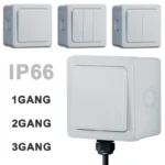 IP66 Waterproof Outdoor Wall Switch 1/2/3 Gang Weatherproof Push Button 16A Power Switch ON OFF for Home and Garden