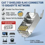 10Pcs Cat7 Shielded RJ45 Connector 10Gbps, Gold-Plated Pins, Metal Housing, 1.5mm Hole, 2-Piece Pass-Through, for Cat7 Cable