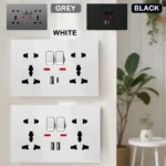 Universal Wall Socket with USB-C USB Charger & Switches, 2 Gang Power Outlet With LED, Flush Mount, AC 110-250V