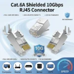 10Pcs Cat.6A Shielded Pass-Through RJ45 Modular Plug, Gold-Plated Pure Copper Pins, 10Gbps, Compatible with Cat6 Cable