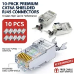 RJ45 Cat6A Shielded Pass Through Connector, 10Gbps Ethernet Plug with Gold Plated Contacts for Cat6 Cat6A Network Cable