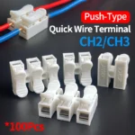 100pcs 2/3 Pin Push-in Spring Loaded Connector, CH2 CH3 5A 250V Wire Cable Connector for Electrical Lighting