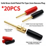 20PCS 2mm Gold Plated Screw Type Small Banana Plug Pin Audio Speaker Cable Connector Copper Straight Male Connector
