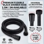 Black Stainless Steel Shower Hose 1.5M/2M Flexible Anti-winding Bathroom Water Pipe G1/2 Interface Explosion-proof Shower Tube