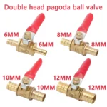 Red Handle Small Valve 6mm 8mm 10mm 12mm Hose Barb Inline Brass Water Oil Air Gas Fuel Line Shutoff Ball Valve Pipe Fittings
