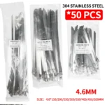 50Pcs 304 Stainless Steel Cable Ties, Self-Locking Anti-Rust Metal Zip Ties for Electrical Wiring Harness, Heavy Duty