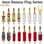 10/20Pcs Banana Connector Plug Jack Gold Plated Musical Sound Audio Speaker 4MM Banana Plugs For Audio Video Speaker Terminal